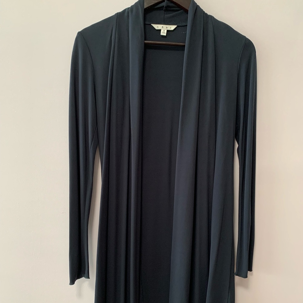 CAbi draped long jacket is so flattering